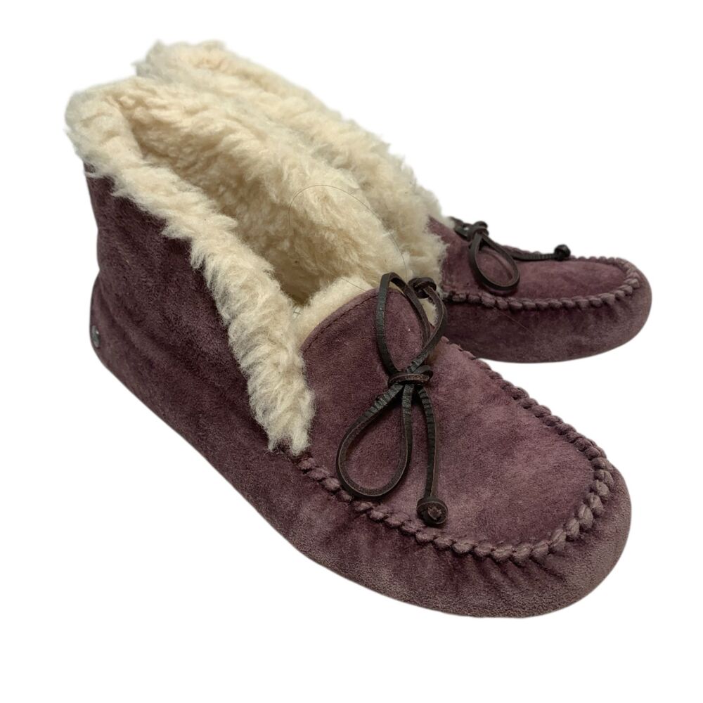 Ugg Alena Sheepskin Suede Shearling Lined Moccasin Slippers - Women's Size 7